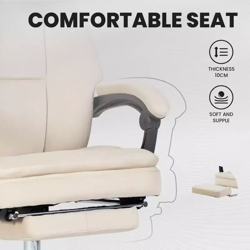 360 Swivel Ergonomic Office Chair with Footrest, Head Pillow & Recliner, Beige