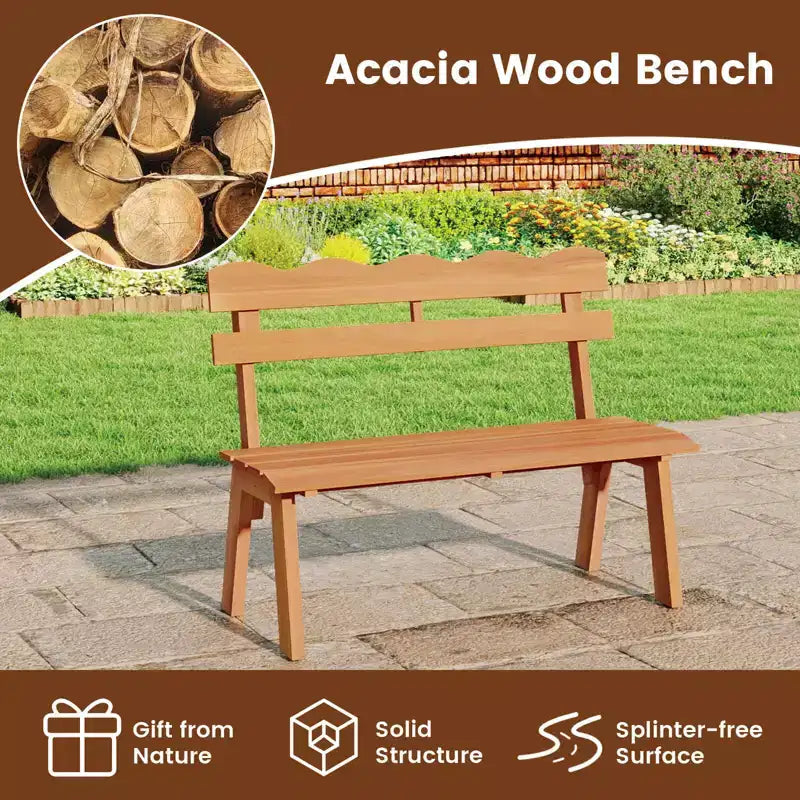 Banc d'extérieur en bois Costway avec dossier ergonomique en bois d'acacia massif supportant 360 kg