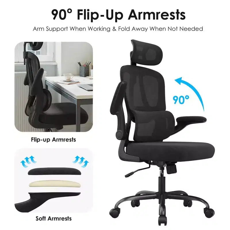 Ergonomic Mesh Office Chair with Adjustable Lumbar Support, Headrest & Flip-Up Armrests