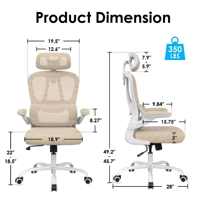 Ergonomic Mesh Office Chair with Adjustable Lumbar Support, Headrest & Flip-Up Armrests