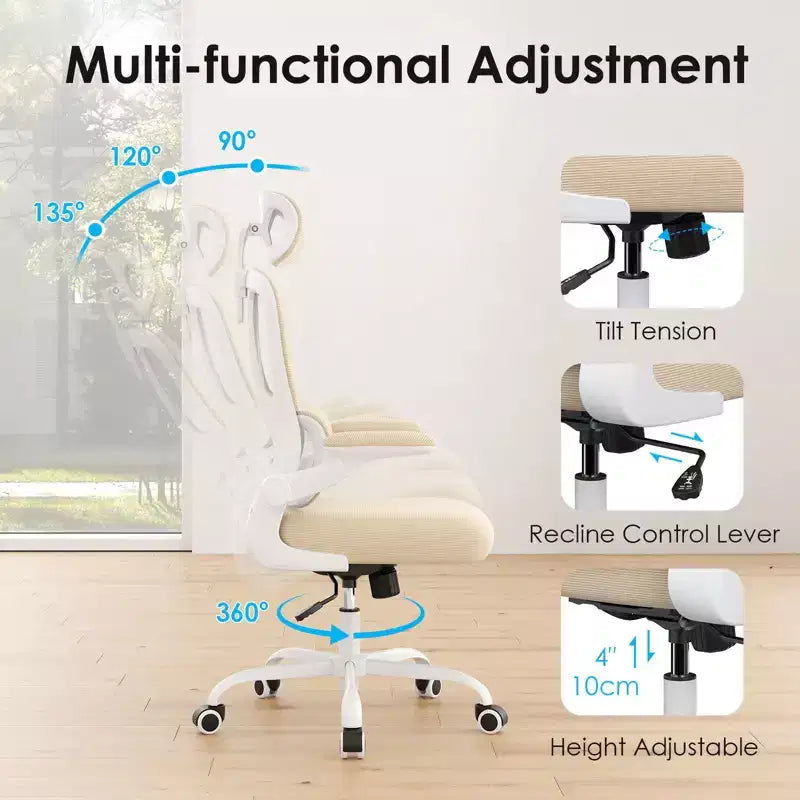Ergonomic Mesh Office Chair with Adjustable Lumbar Support, Headrest & Flip-Up Armrests