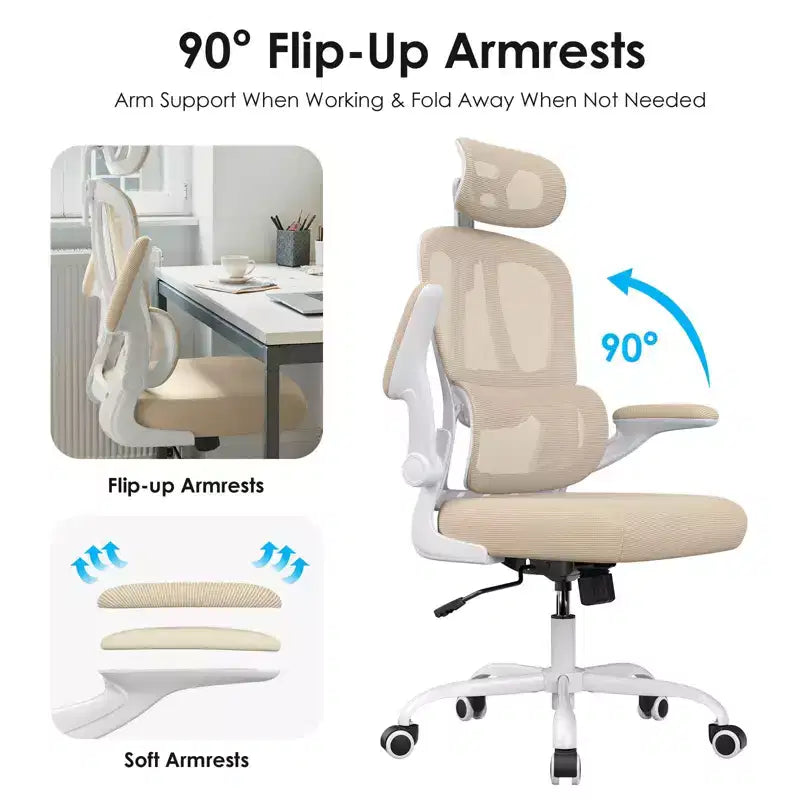 Ergonomic Mesh Office Chair with Adjustable Lumbar Support, Headrest & Flip-Up Armrests