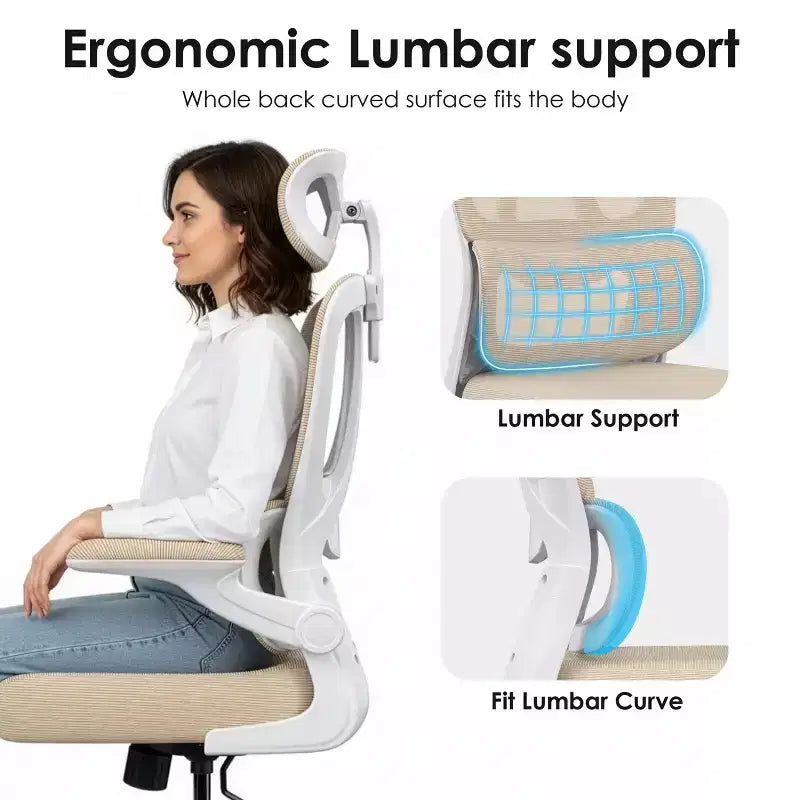 Ergonomic Mesh Office Chair with Adjustable Lumbar Support, Headrest & Flip-Up Armrests