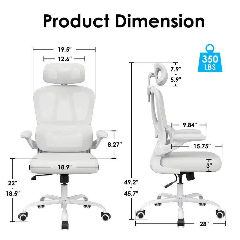 Ergonomic Mesh Office Chair with Adjustable Lumbar Support, Headrest & Flip-Up Armrests