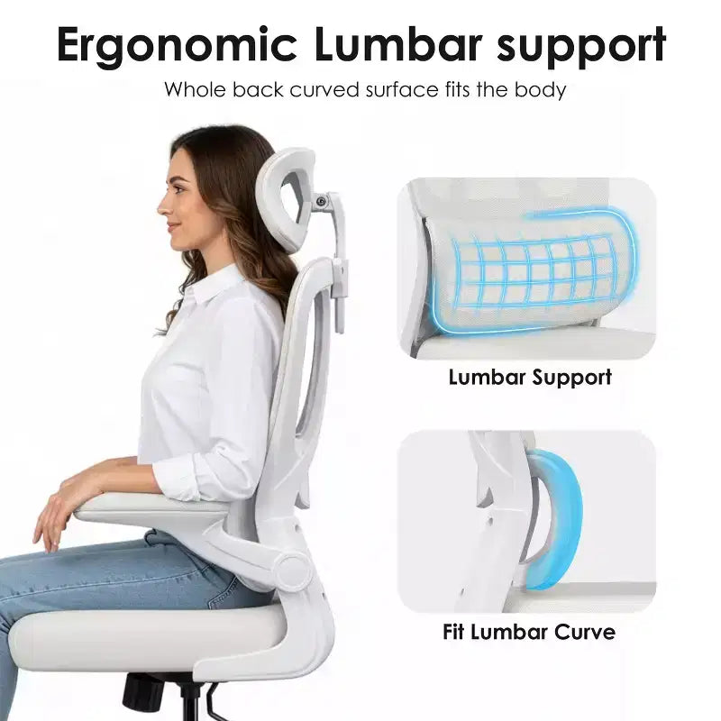 Ergonomic Mesh Office Chair with Adjustable Lumbar Support, Headrest & Flip-Up Armrests