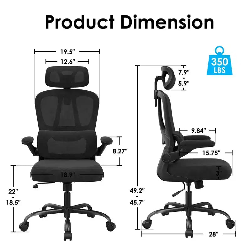 Ergonomic Mesh Office Chair with Adjustable Lumbar Support, Headrest & Flip-Up Armrests