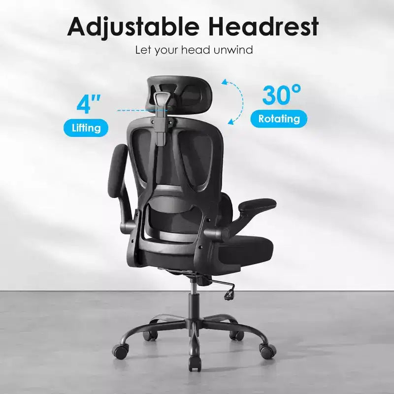 Ergonomic Mesh Office Chair with Adjustable Lumbar Support, Headrest & Flip-Up Armrests