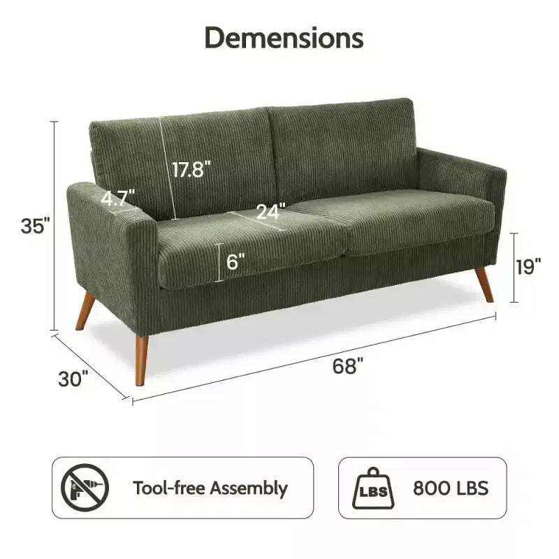 68" Modern Upholstered Loveseat Sofa with 24" Deep Seat & Padded Arms