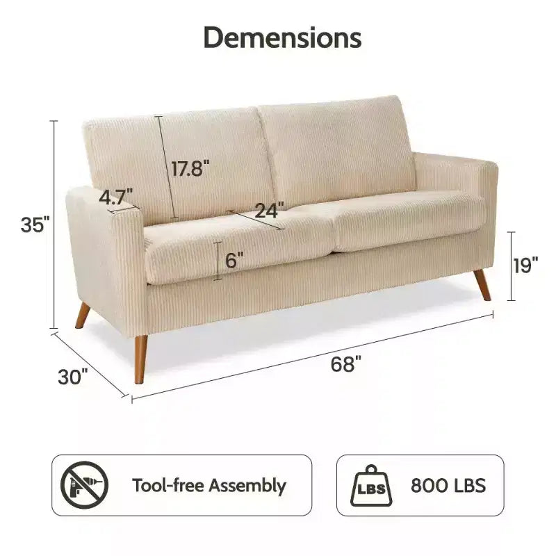 68" Modern Upholstered Loveseat Sofa with 24" Deep Seat & Padded Arms