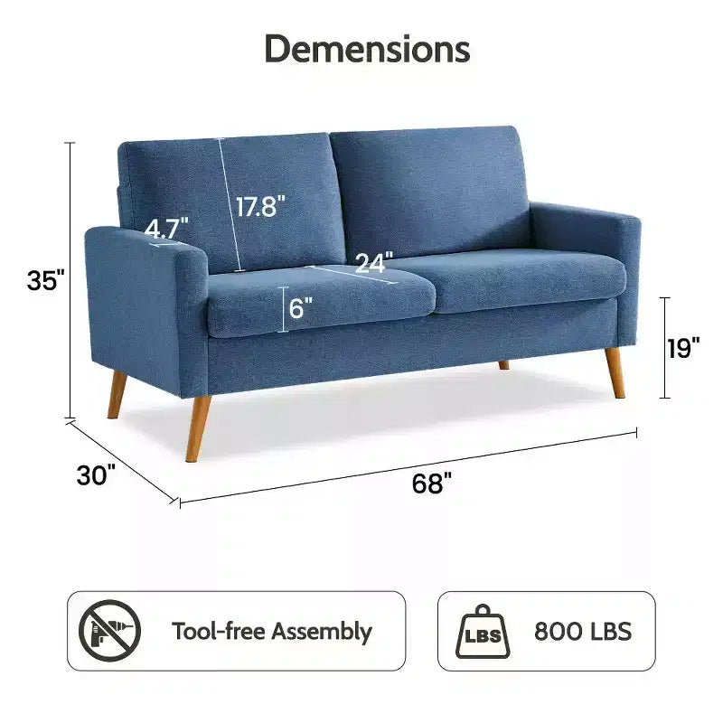 68" Modern Upholstered Loveseat Sofa with 24" Deep Seat & Padded Arms