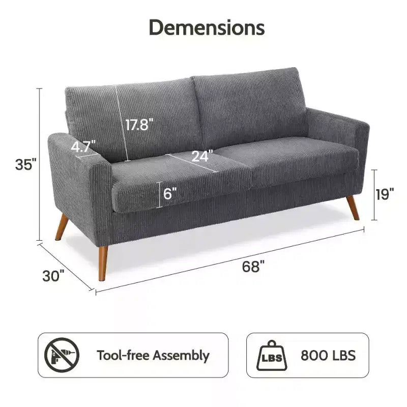 68" Modern Upholstered Loveseat Sofa with 24" Deep Seat & Padded Arms