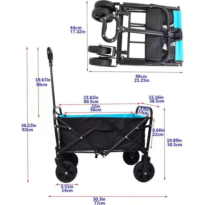 Foldable Garden Shopping & Beach Cart, Metal, for Outdoor Use