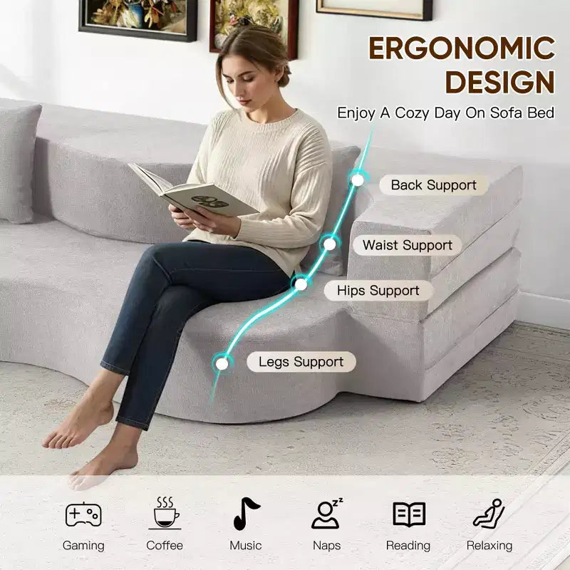Convertible Folding Sofa Bed with High-Density Foam for Living Room, Guest Room, and Bedroom