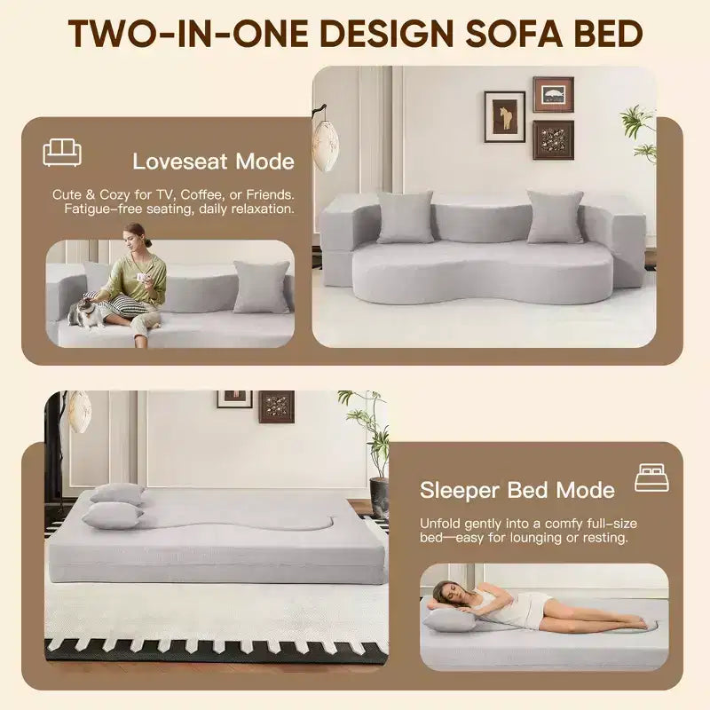 Convertible Folding Sofa Bed with High-Density Foam for Living Room, Guest Room, and Bedroom