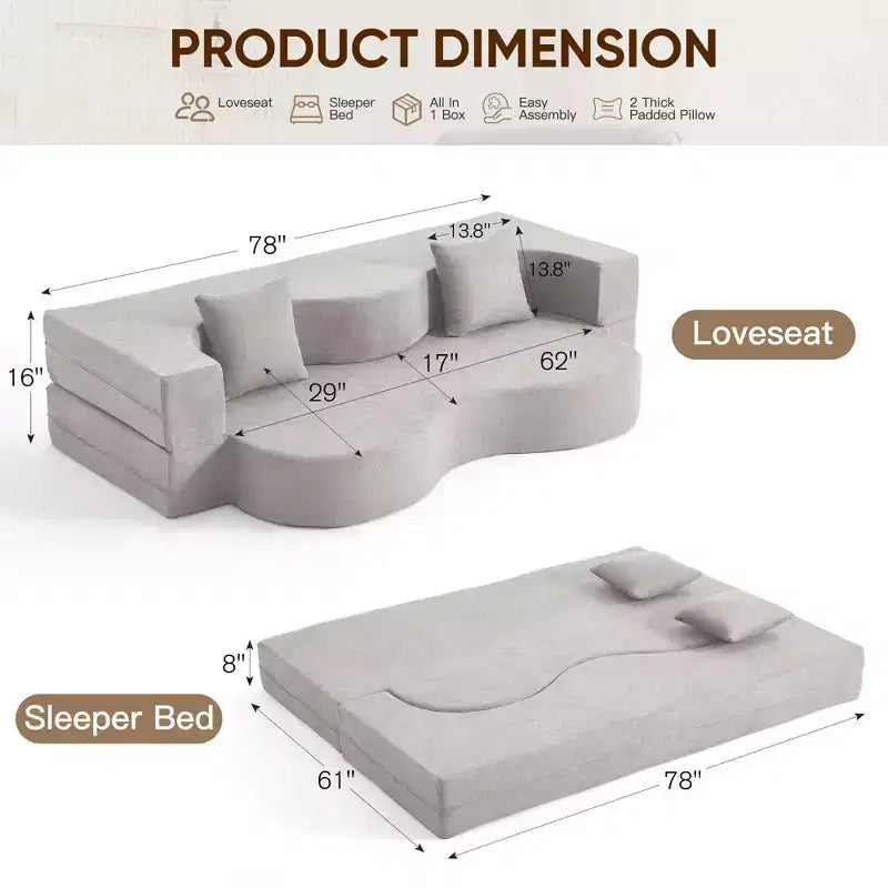 Convertible Folding Sofa Bed with High-Density Foam for Living Room, Guest Room, and Bedroom