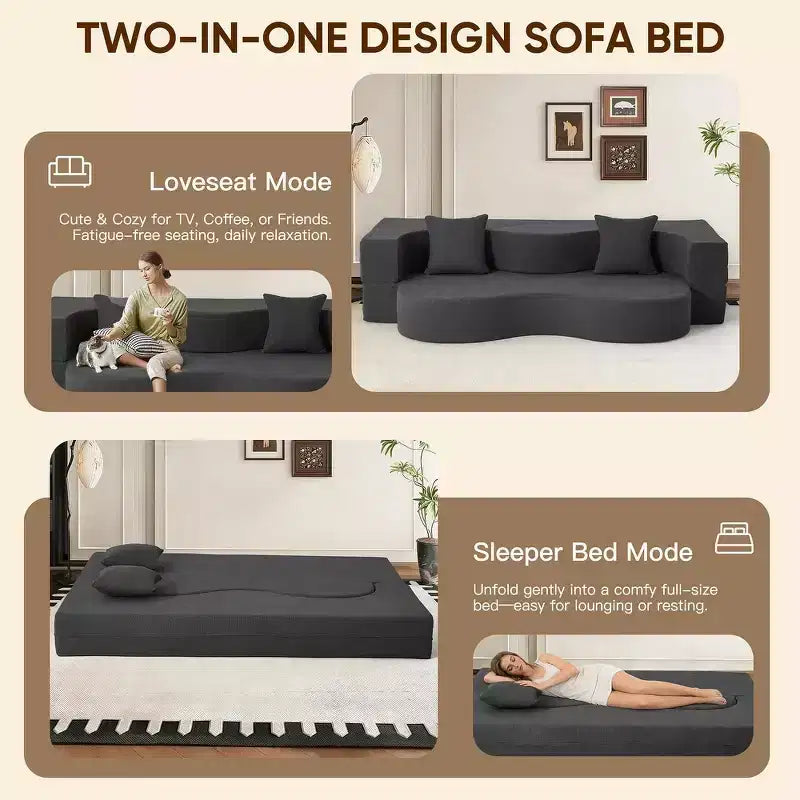 Convertible Folding Sofa Bed with High-Density Foam for Living Room, Guest Room, and Bedroom