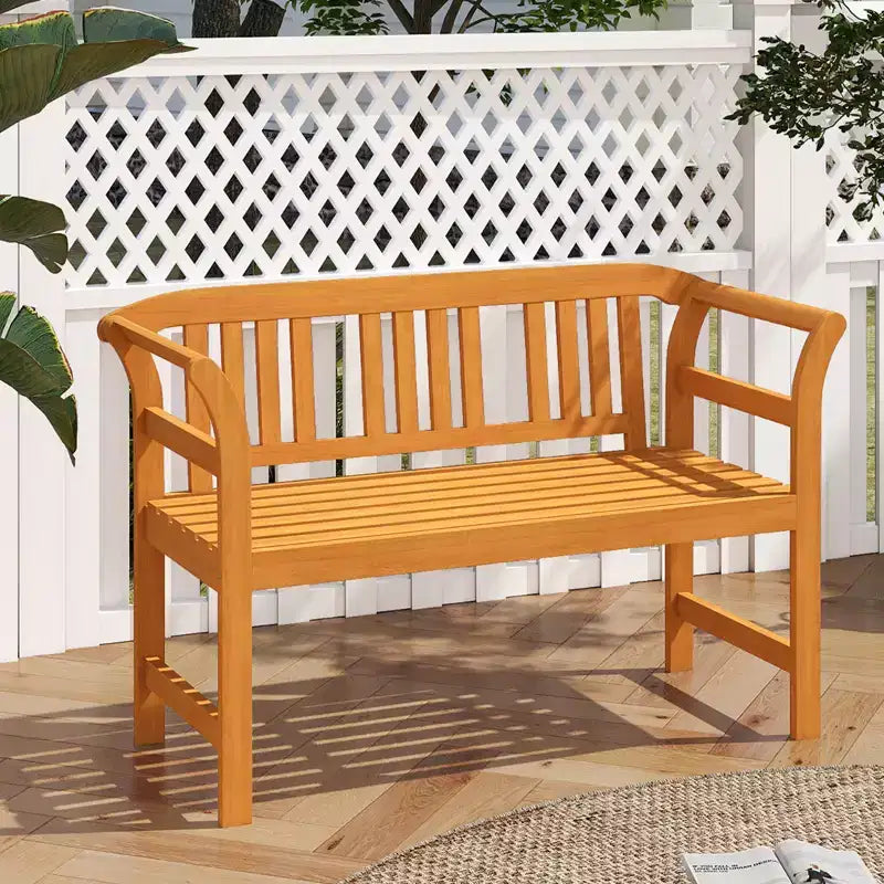 Costway 47'' Outdoor Loveseat Bench w/Curved Armrests for Backyard Front Porch Deck