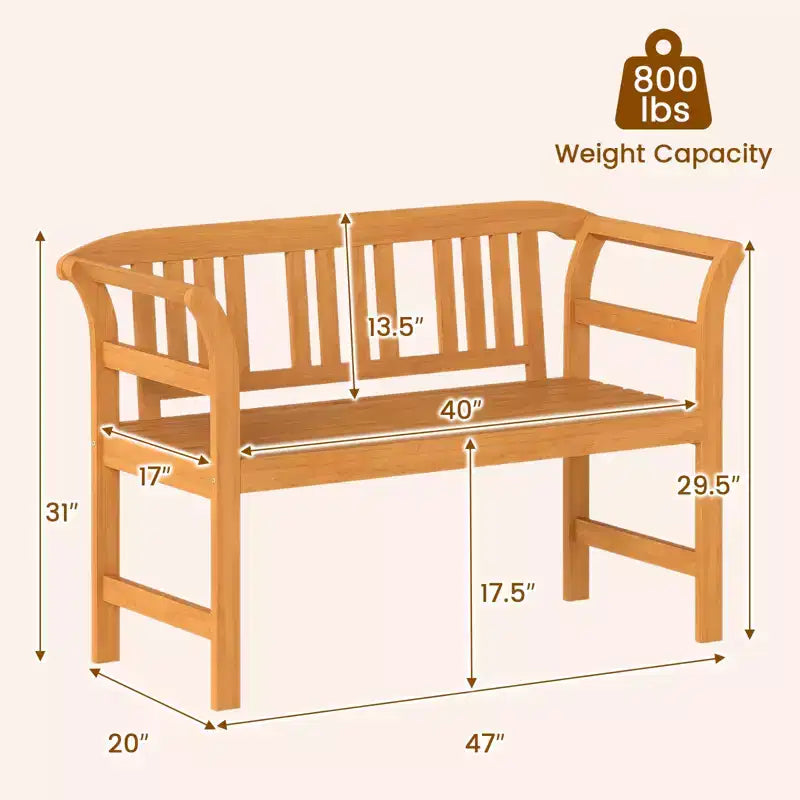 Banc de jardin Costway 47'' avec accoudoirs incurvés pour le jardin, le porche et la terrasse