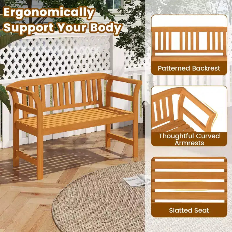 Banc de jardin Costway 47'' avec accoudoirs incurvés pour le jardin, le porche et la terrasse