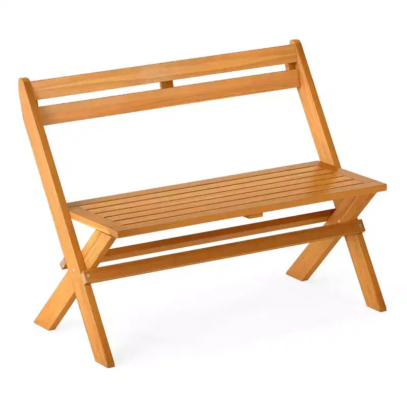 Banc pliable d'extérieur Costway, banc de jardin de patio en bois d'acacia pour 2 personnes, causeuse extérieure