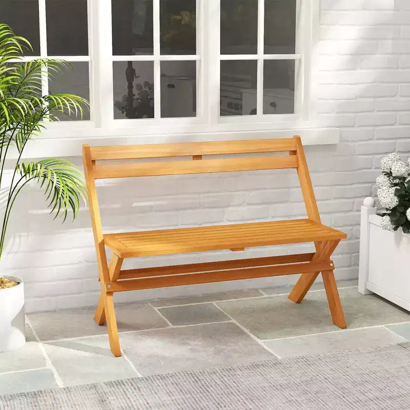 Banc pliable d'extérieur Costway, banc de jardin de patio en bois d'acacia pour 2 personnes, causeuse extérieure