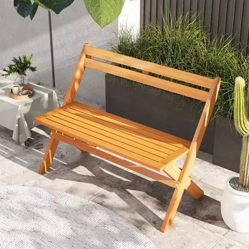 Banc pliable d'extérieur Costway, banc de jardin de patio en bois d'acacia pour 2 personnes, causeuse extérieure