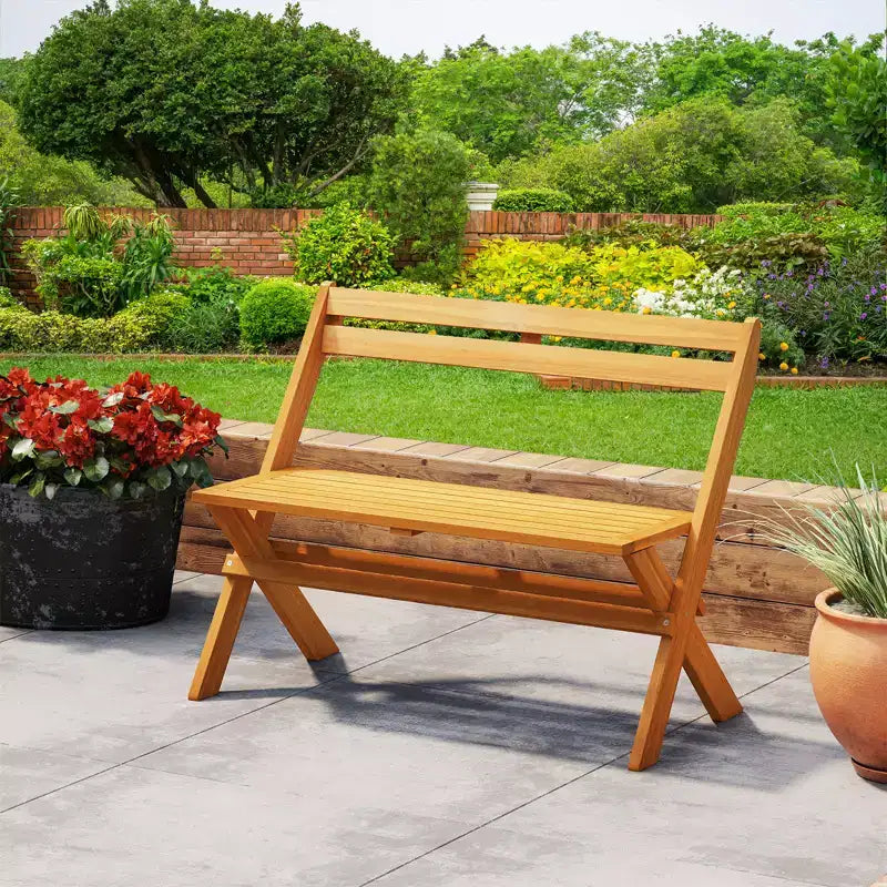 Banc pliable d'extérieur Costway, banc de jardin de patio en bois d'acacia pour 2 personnes, causeuse extérieure