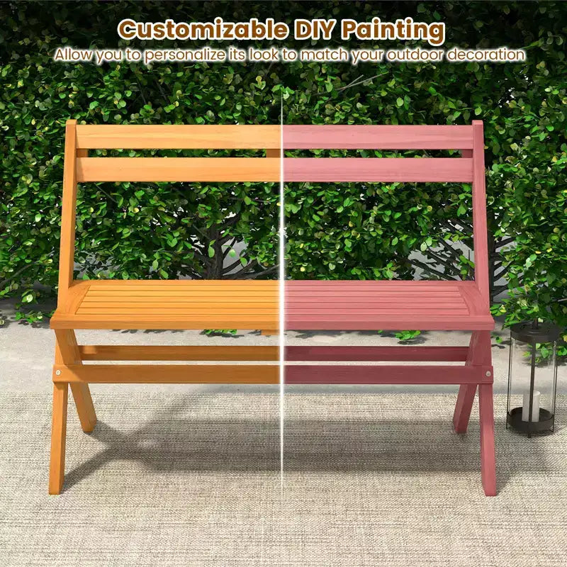 Banc pliable d'extérieur Costway, banc de jardin de patio en bois d'acacia pour 2 personnes, causeuse extérieure