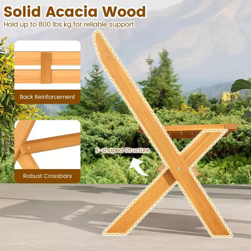 Banc pliable d'extérieur Costway, banc de jardin de patio en bois d'acacia pour 2 personnes, causeuse extérieure