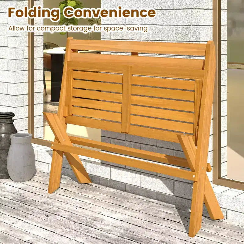 Banc pliable d'extérieur Costway, banc de jardin de patio en bois d'acacia pour 2 personnes, causeuse extérieure