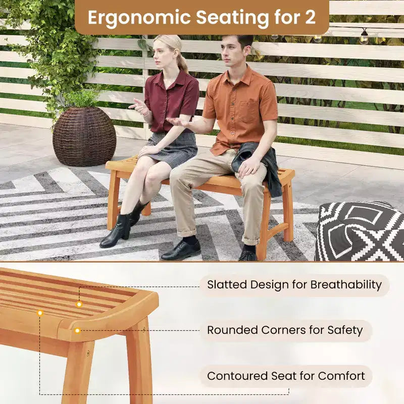 Costway Lot de 2 bancs de jardin 2 places pour patio avec assise à lattes profilées, capacité de 362 kg