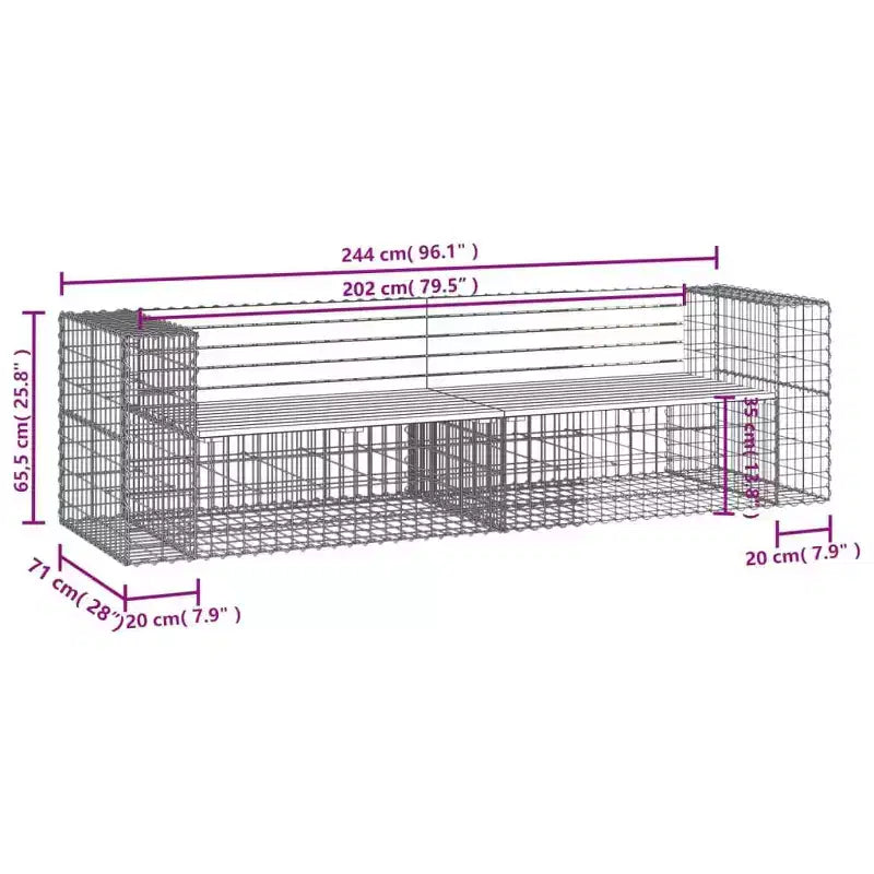 Banc de jardin Gabion - Design en bois massif Douglas et Pin - Assise extérieure
