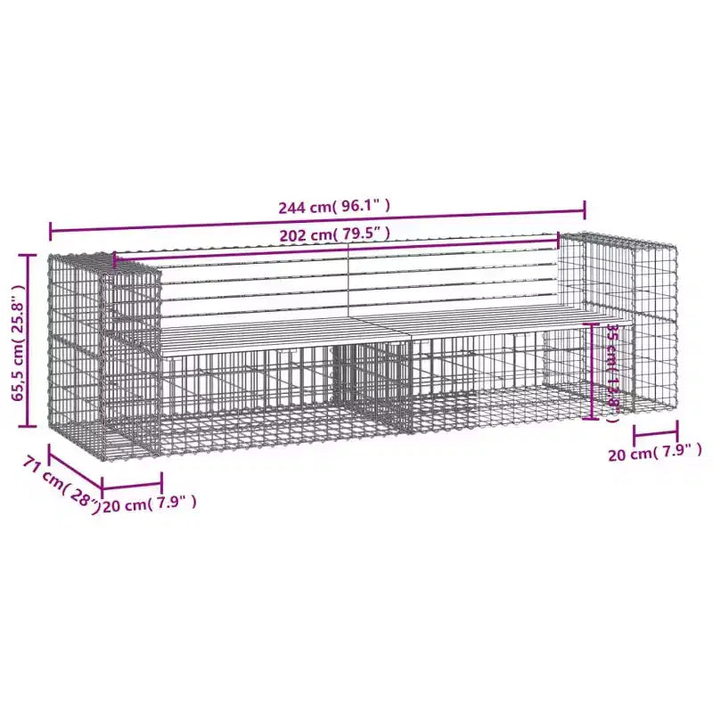 Banc de jardin Gabion - Design en bois massif Douglas et Pin - Assise extérieure