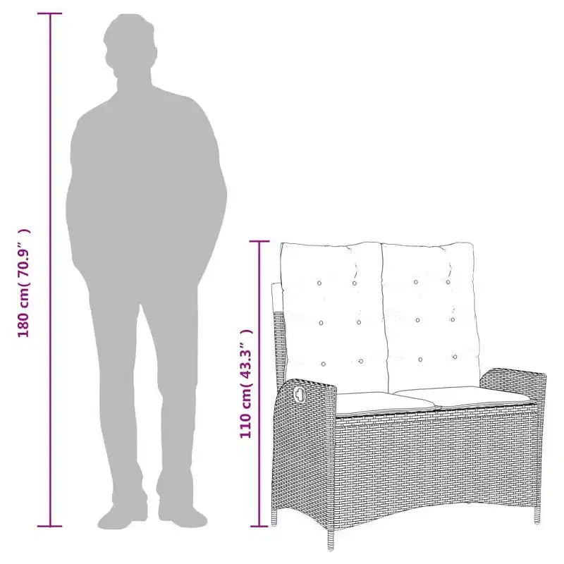 vidaXL Banc de jardin inclinable avec coussins en résine tressée