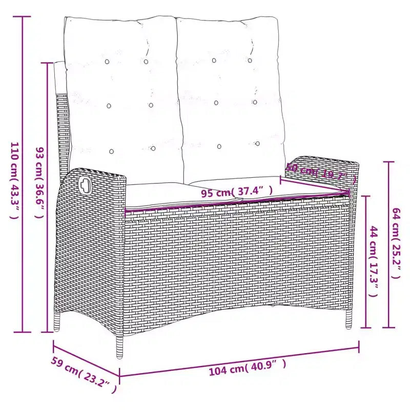 vidaXL Banc de jardin inclinable avec coussins en résine tressée