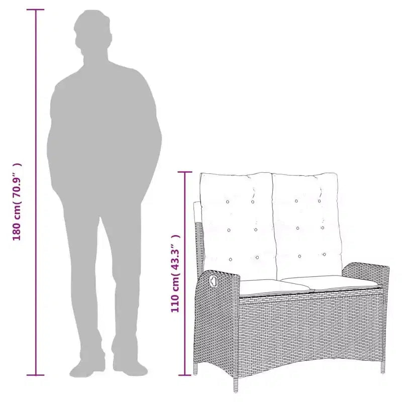 vidaXL Banc de jardin inclinable avec coussins en résine tressée