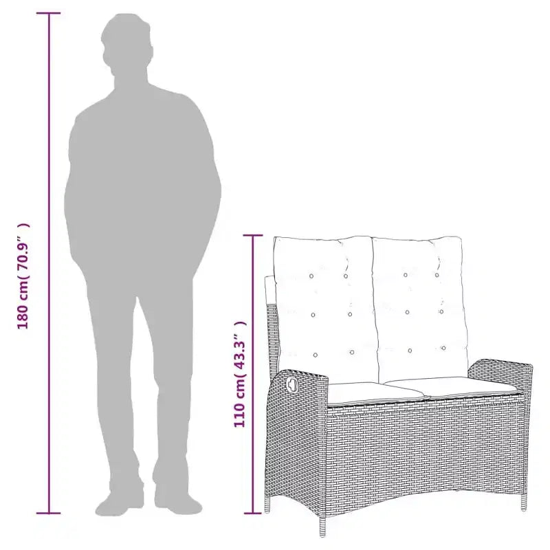vidaXL Banc de jardin inclinable avec coussins en résine tressée