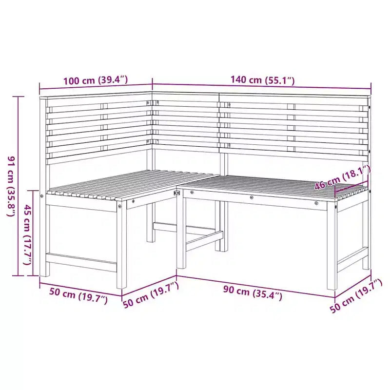 Banc d'angle de patio vidaXL, Banc d'extérieur en bois, Bois d'acacia massif