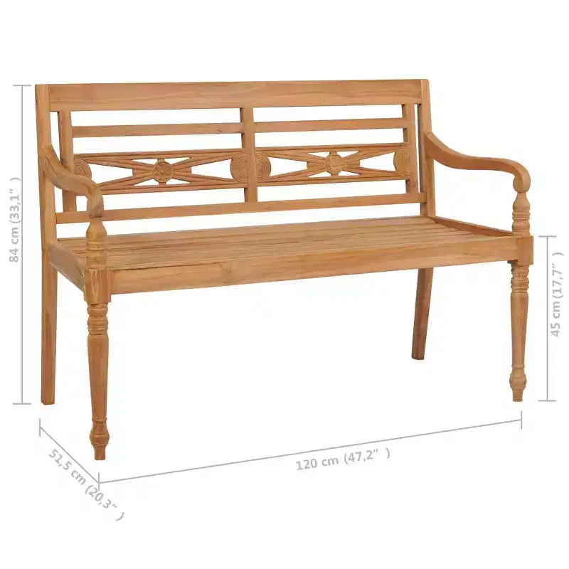 vidaXL Banc de jardin Batavia avec coussin, causeuse de terrasse en teck massif