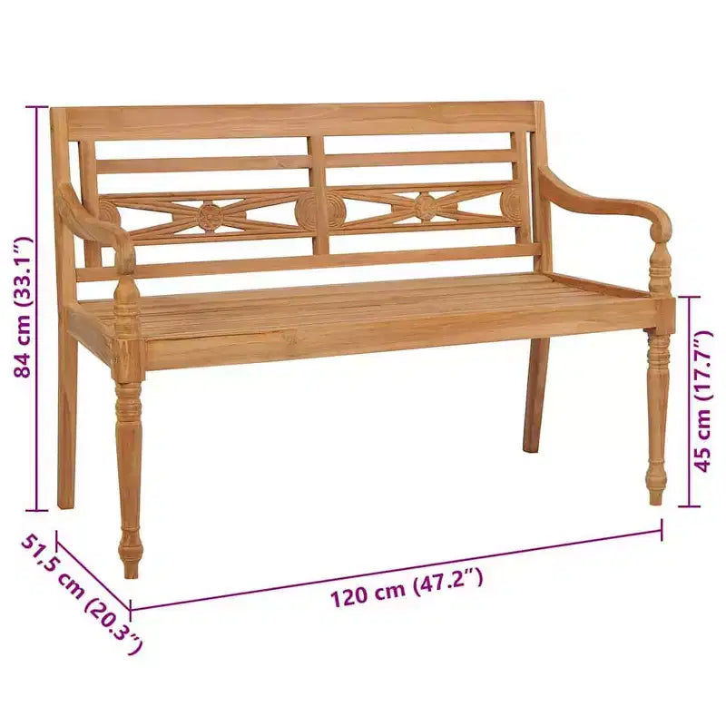 vidaXL Banc de jardin Batavia avec coussin, causeuse de terrasse en teck massif