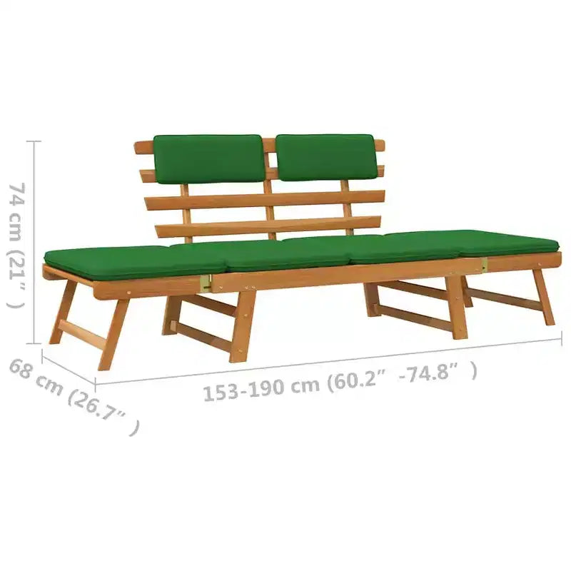vidaXL Banc de jardin vert, marron Bois d'acacia massif, polyester Moyen