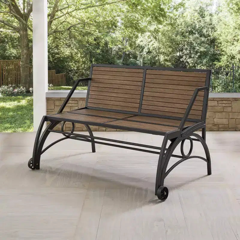 Table et banc d'extérieur convertible Llano - Noir/Noyer - iNSPIREQ