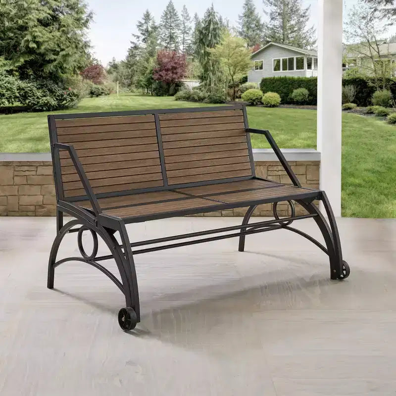 Table et banc d'extérieur convertible Llano - Noir/Noyer - iNSPIREQ