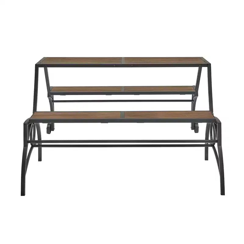 Table et banc d'extérieur convertible Llano - Noir/Noyer - iNSPIREQ