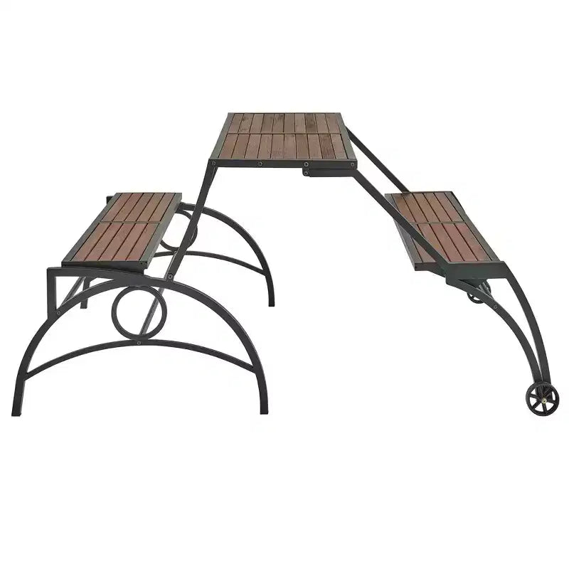 Table et banc d'extérieur convertible Llano - Noir/Noyer - iNSPIREQ