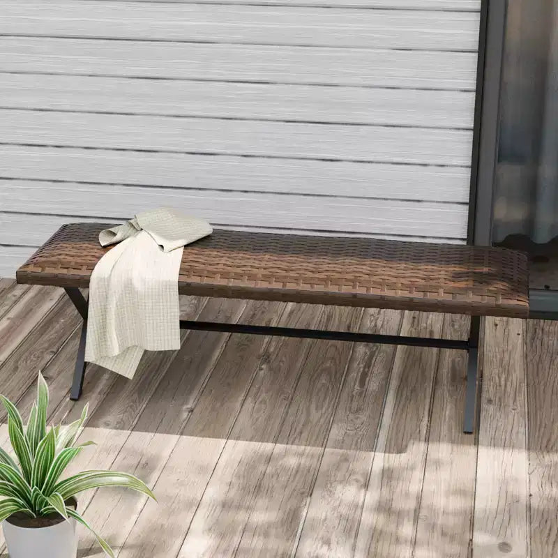Banc de salle à manger en osier d'extérieur EAGLE PEAK, banc de patio en rotin PE tout temps pour jardin, terrasse, porche, salon ou entrée, marron