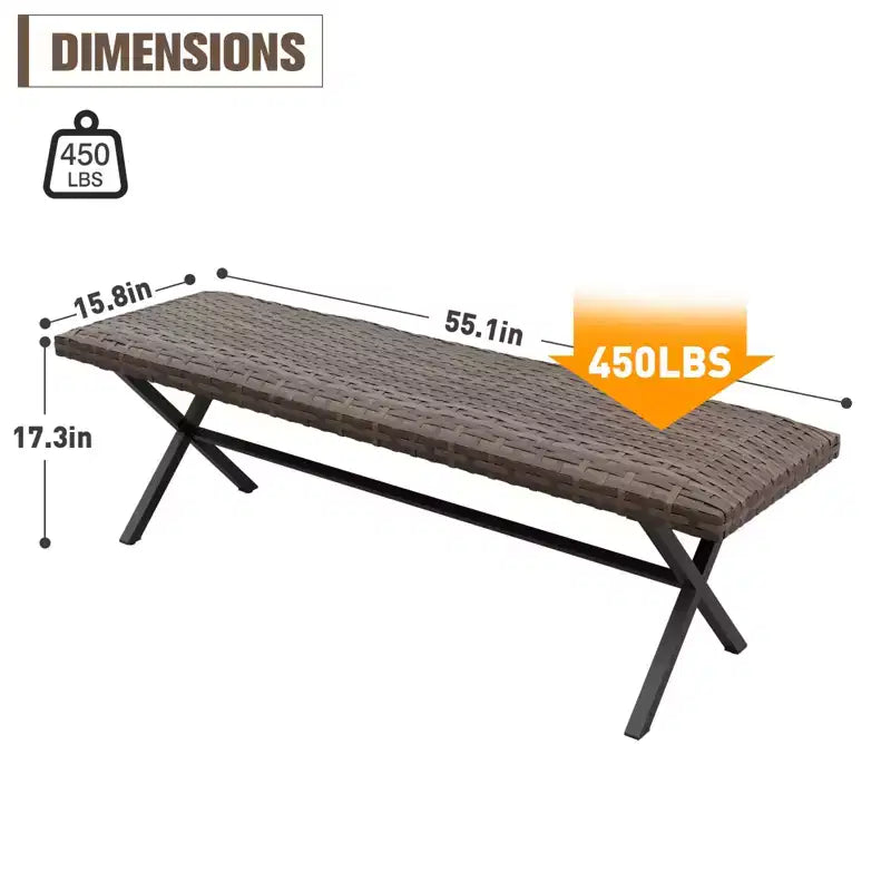 Banc de salle à manger en osier d'extérieur EAGLE PEAK, banc de patio en rotin PE tout temps pour jardin, terrasse, porche, salon ou entrée, marron