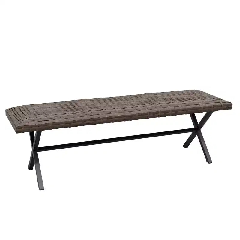 Banc de salle à manger en osier d'extérieur EAGLE PEAK, banc de patio en rotin PE tout temps pour jardin, terrasse, porche, salon ou entrée, marron