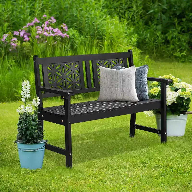 VINGLI Banc d'extérieur en bois de 119,4 cm, Banc de jardin en bois résistant aux intempéries, Causeuse d'extérieur, Capacité de 300 kg