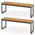 Costway Patio Dining Bench Set of 2, 2-3-person Backless Bench with Slatted Seat & Metal Legs Outdoor Bench for Entryway Garden Poolside Natural